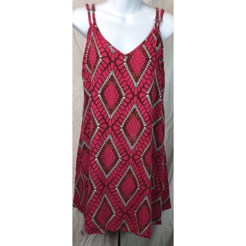 Nwt Aeropostale tank Slip dress M red/aqua rayon Strappy Hippie Festival Boho